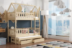 Drewniany łóżko-domek dla dzieci