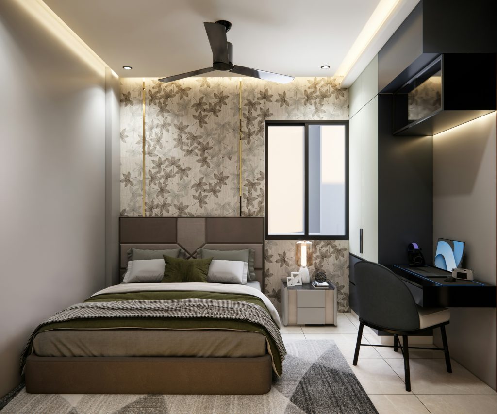 zdjęcie wnętrza pokoju z podwójnym łóżkiem