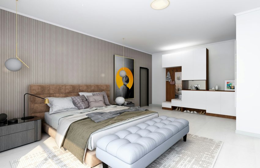 zdjęcie wnętrza pokoju z podwójnym łóżkiem