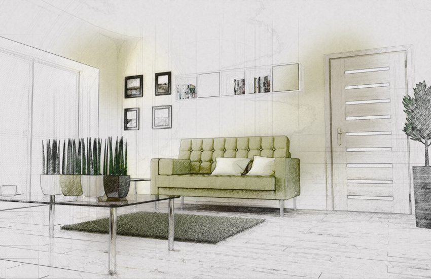 aranżacja salonu z zieloną kanapą - projekt wnętrza salon