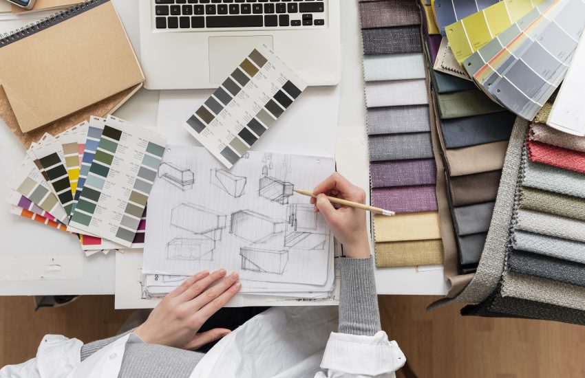 kobieta projektująca salon - projekt wnętrza salon