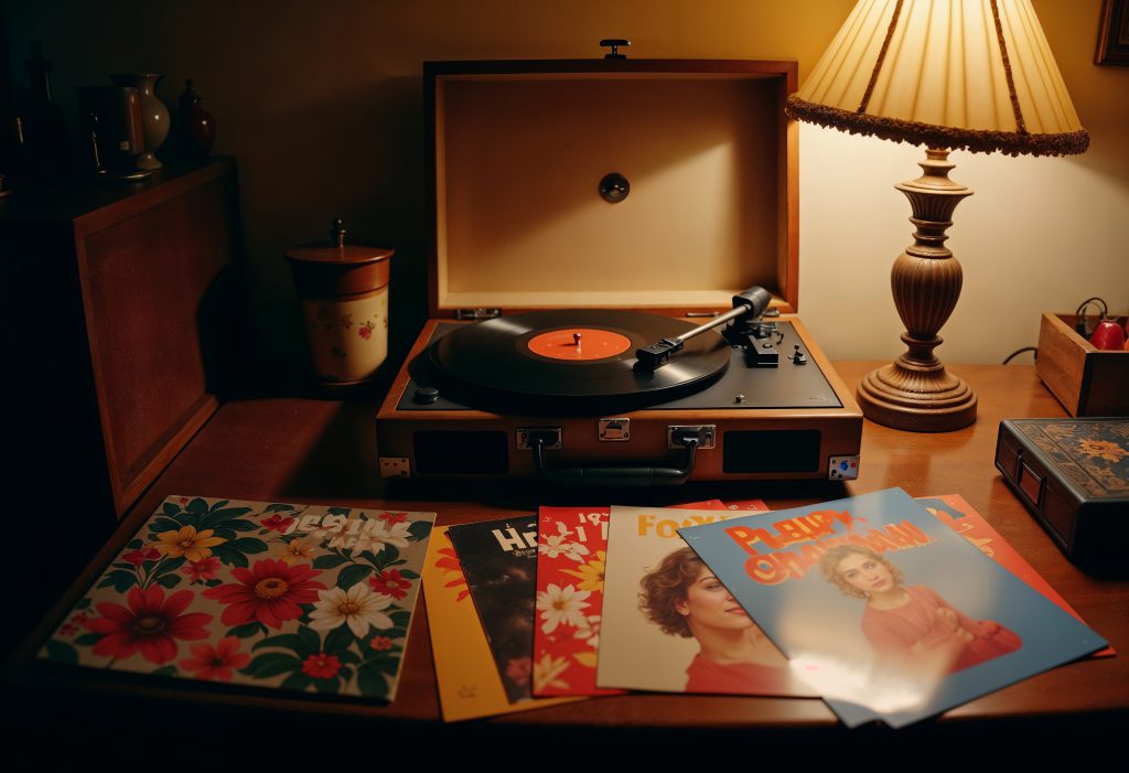 aranżacja vinyli na komodzie- komody na vinyle